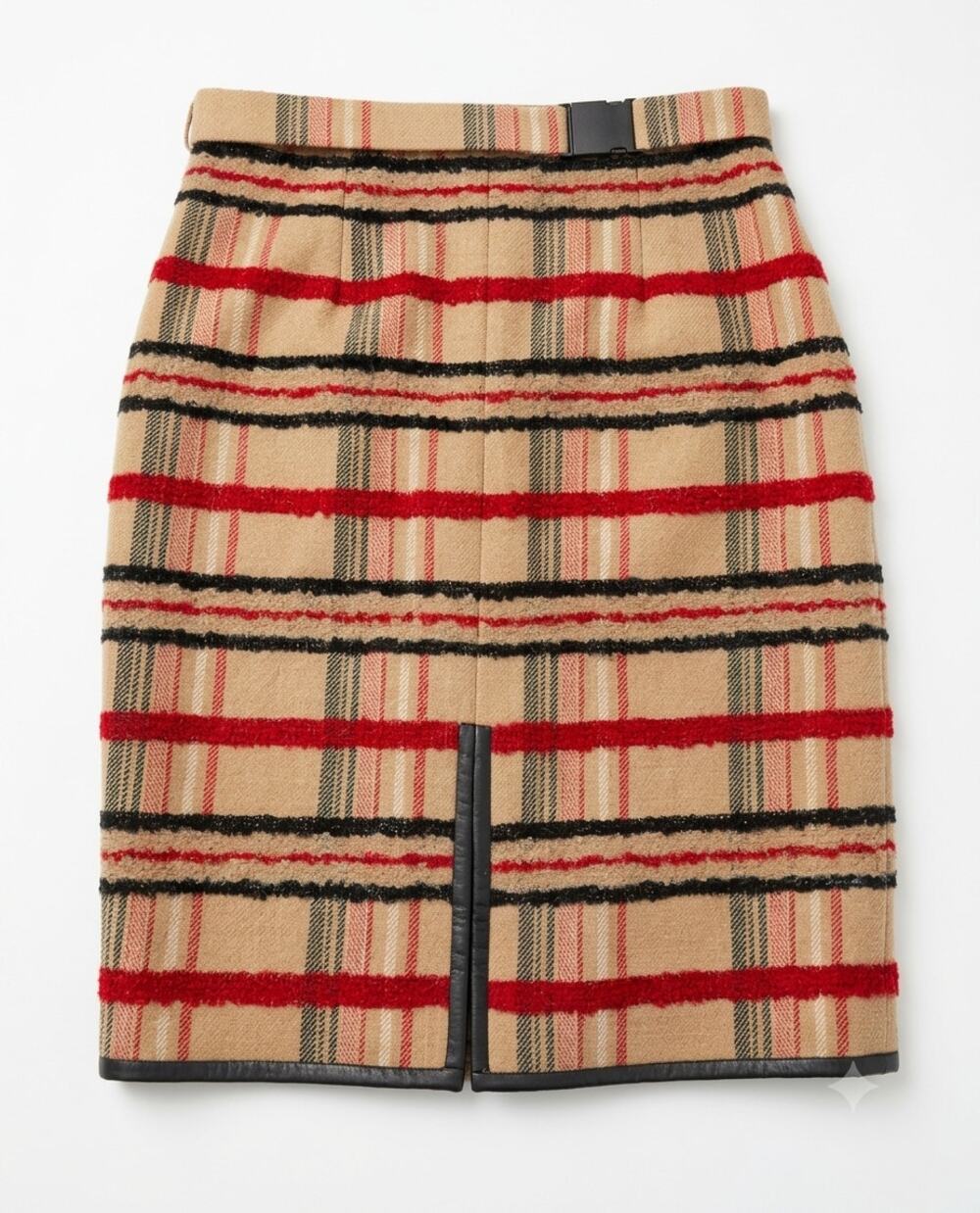 Carlisle Wool Blend Plaid Pencil Skirt Leather Trim Size 6 Matching Belt
